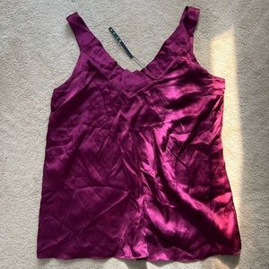 New Bellatrix silk blouse top shirt tank pleat stitch maroon double jewel large